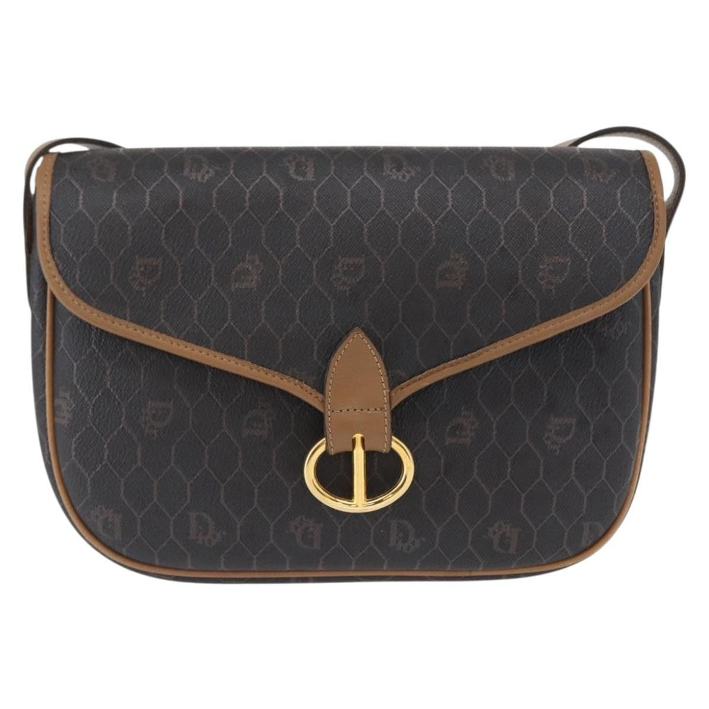 Christian Dior Vintage Honeycomb Flap Crossbody Bag Canvas And Leather Black Canvas Shoulder Bag Bag (Pre-Owned)