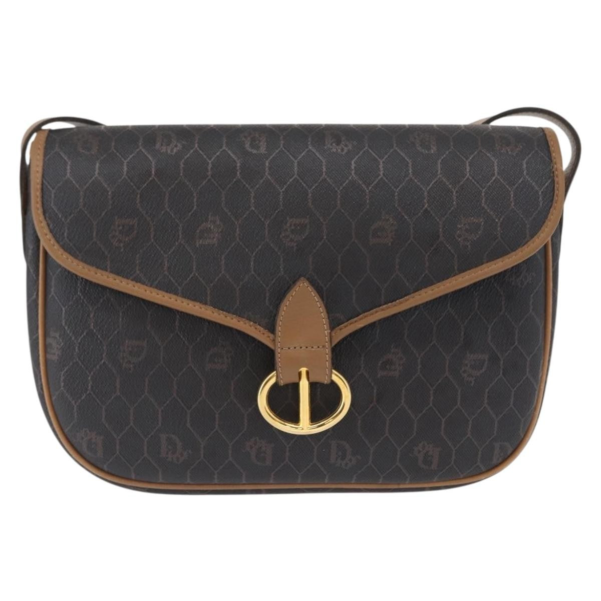 Christian Dior Vintage Honeycomb Flap Crossbody Bag Canvas And Leather Black Canvas Shoulder Bag Bag (Pre-Owned)