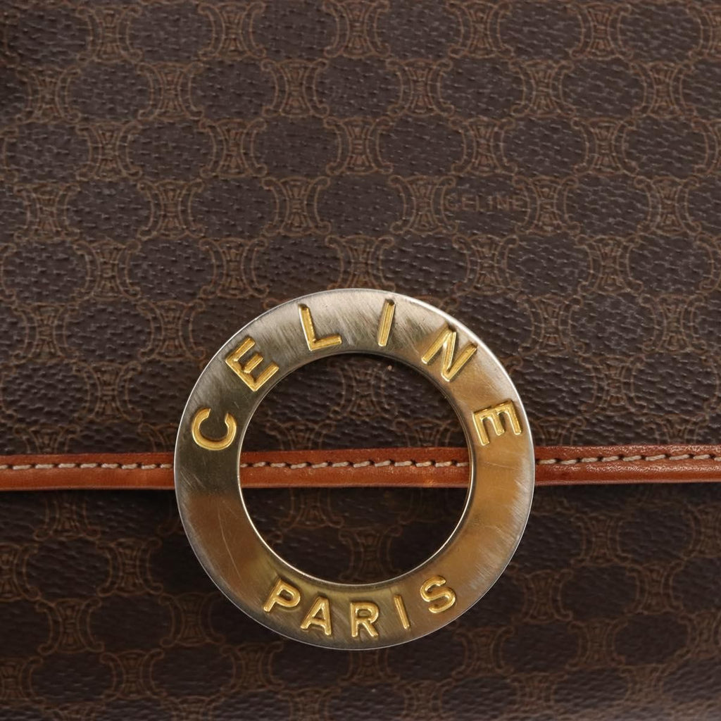 Celine Vintage Macadam Circle Logo Shoulder Bag Canvas And Leather Brown Canvas Bag
