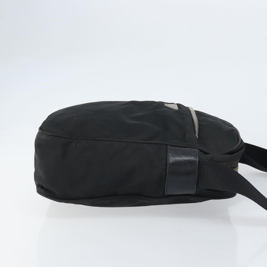 Prada Front Pocket Zip Messenger Bag Tessuto With Saffiano Leather Black Nylon Shoulder Bag Bag