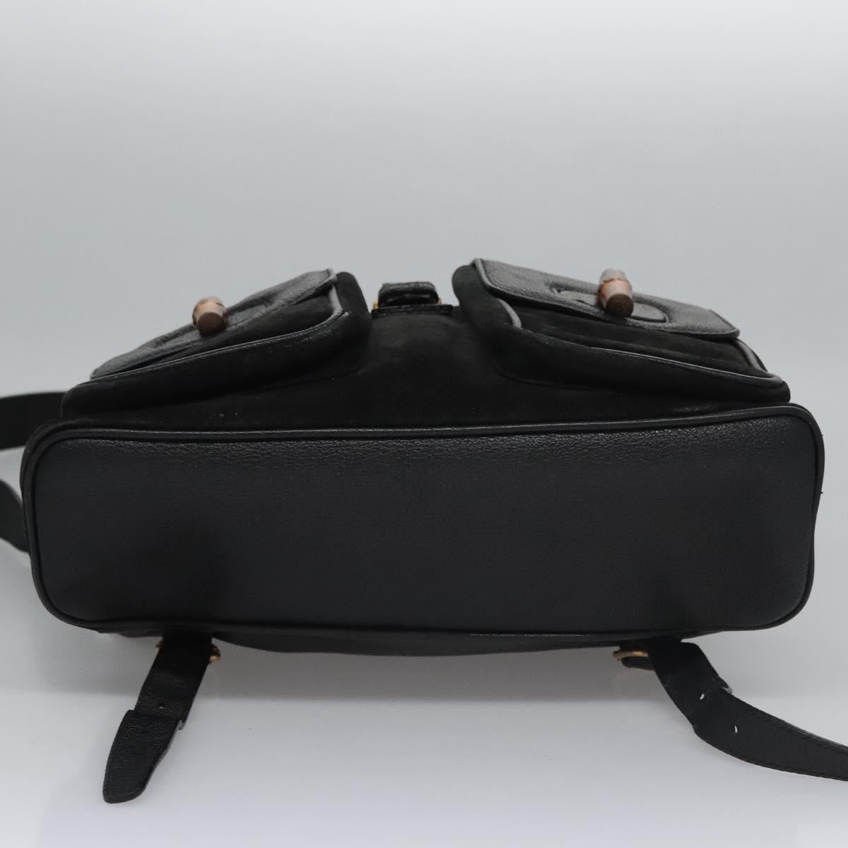 Gucci Vintage Bamboo Backpack Suede And Leather Black Suede Backpack Bag (Pre-Owned)