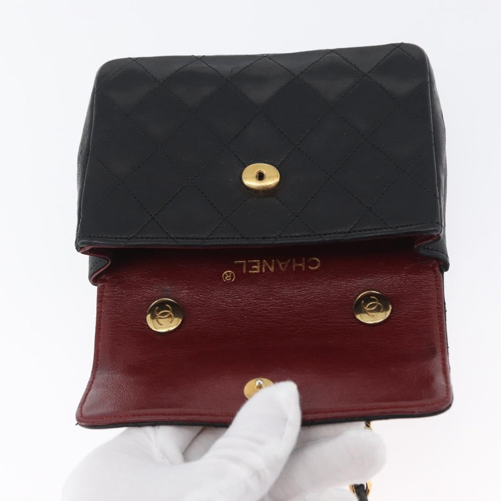 Chanel Vintage Square Cc Flap Bag Quilted Lambskin Black Leather Shoulder Bag Bag