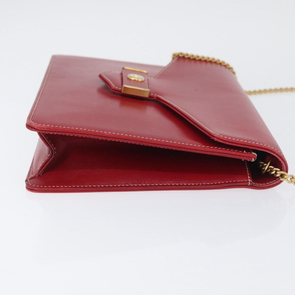 Christian Dior Vintage Cd Chain Flap Shoulder Bag Leather Red Leather Shoulder Bag Bag (Pre-Owned)