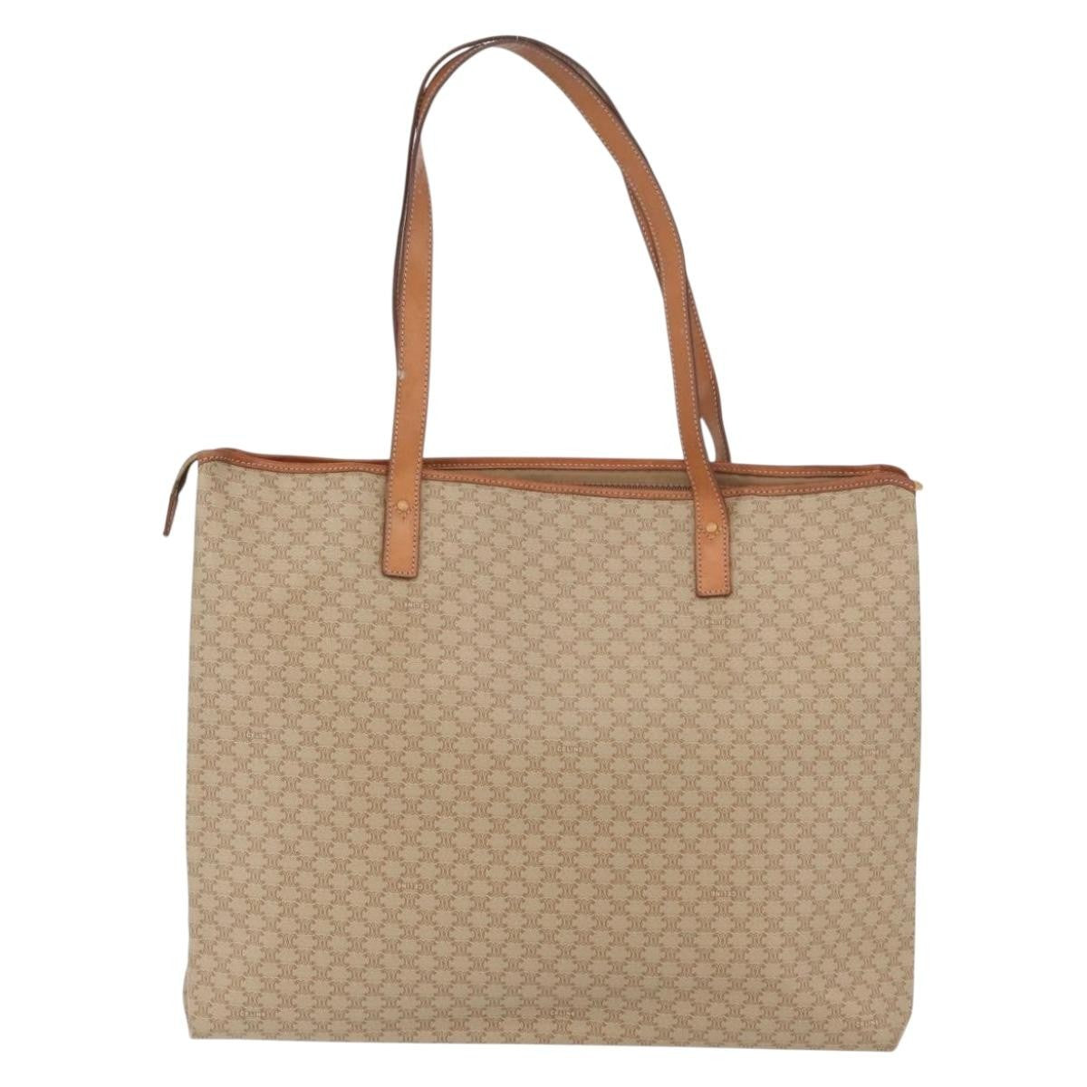 Celine Vintage Macadam Tote Bag Canvas And Leather Beige Canvas Tote Bag Bag