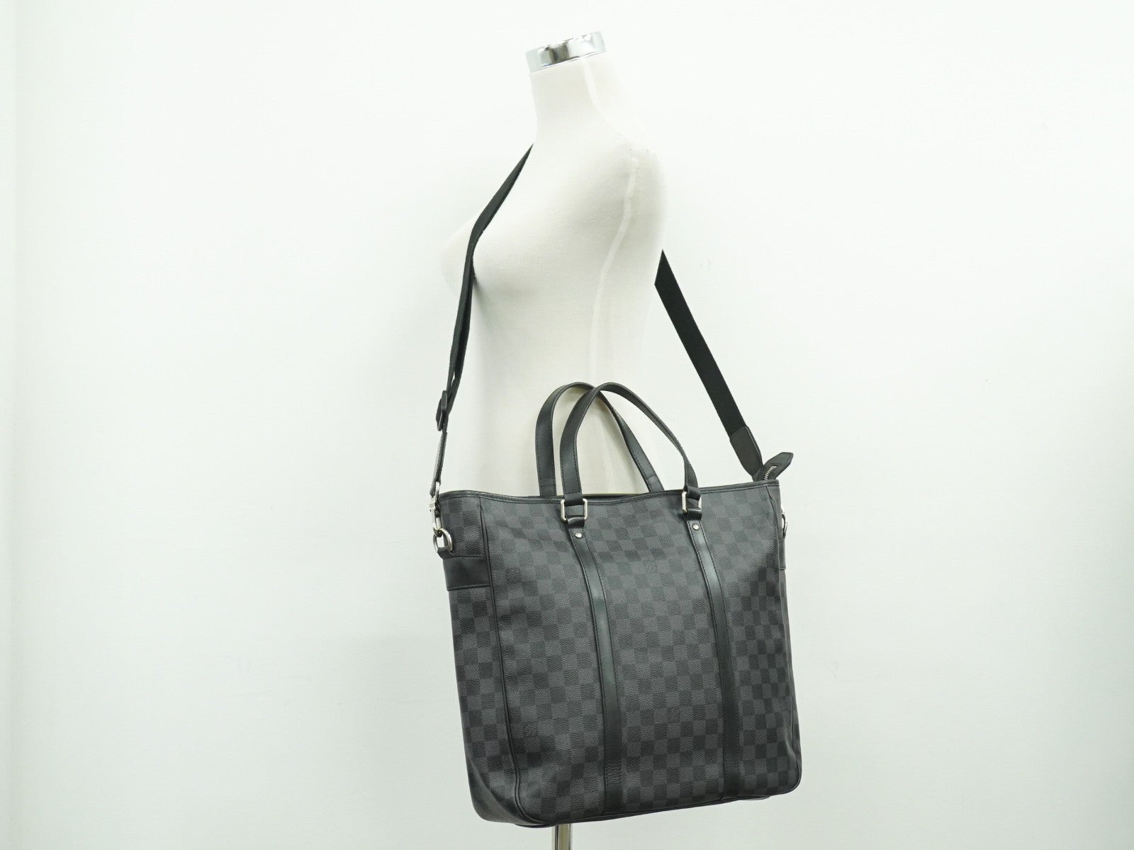 Louis Vuitton Tadao Handbag Damier Graphite Black Canvas Tote Bag