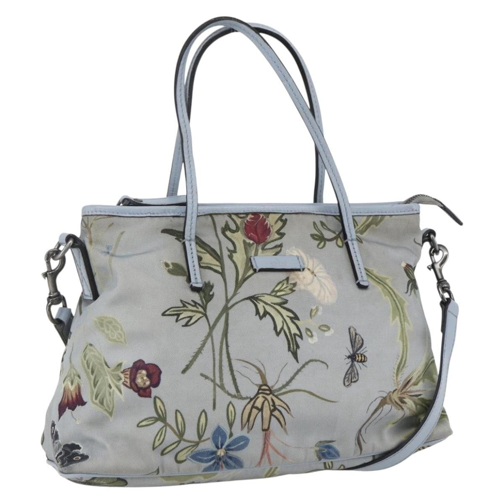 Gucci Convertible Zip Tote Flora Canvas Blue Canvas Tote Bag Bag (Pre-Owned)
