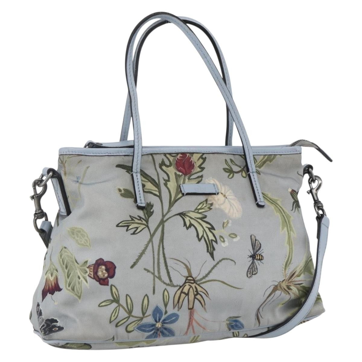 Gucci Convertible Zip Tote Flora Canvas Blue Canvas Tote Bag Bag (Pre-Owned)