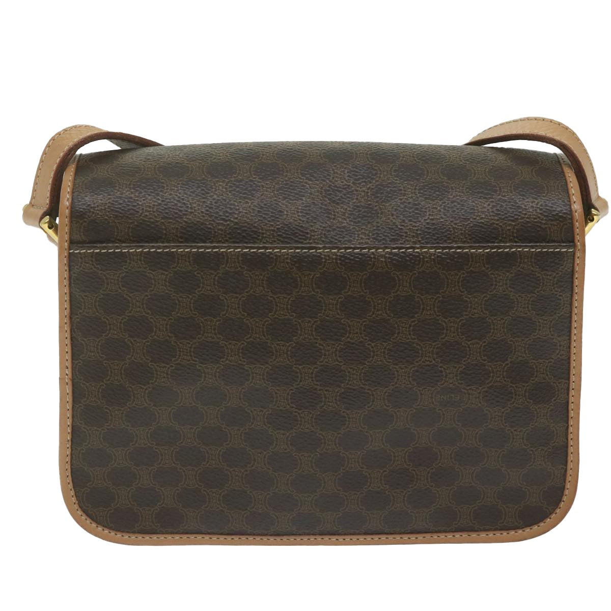 Celine Vintage Macadam Circle Logo Shoulder Bag Canvas And Leather Brown Canvas Shoulder Bag Bag