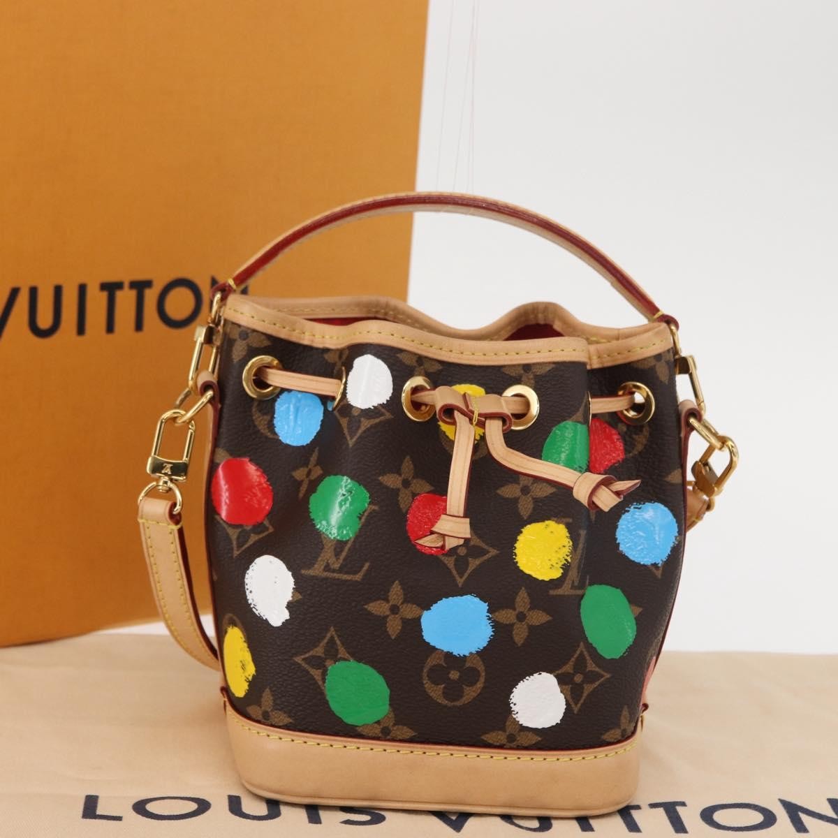 Louis Vuitton Noe Handbag Yayoi Kusama Painted Dots Monogram Canvas Brown Canvas Handbag