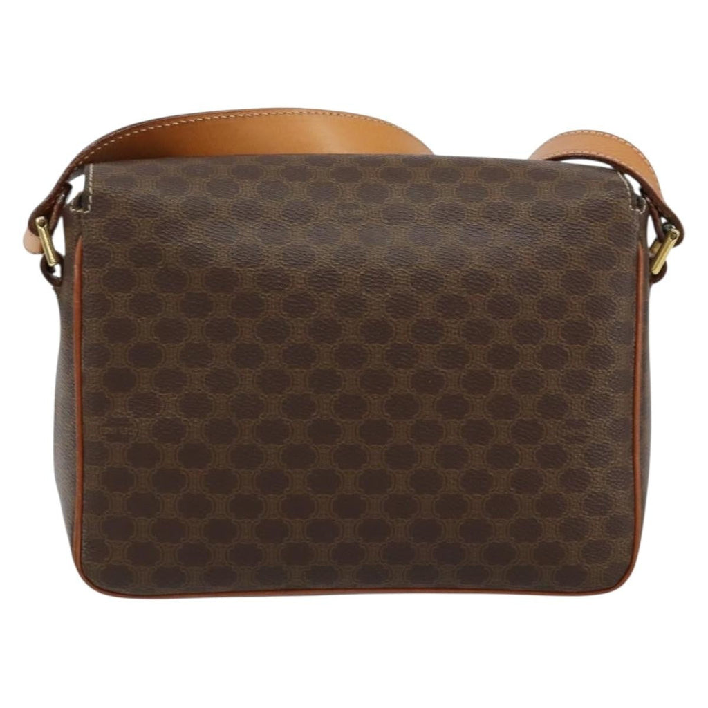 Celine Vintage Macadam Circle Logo Shoulder Bag Canvas And Leather Brown Canvas Shoulder Bag Bag