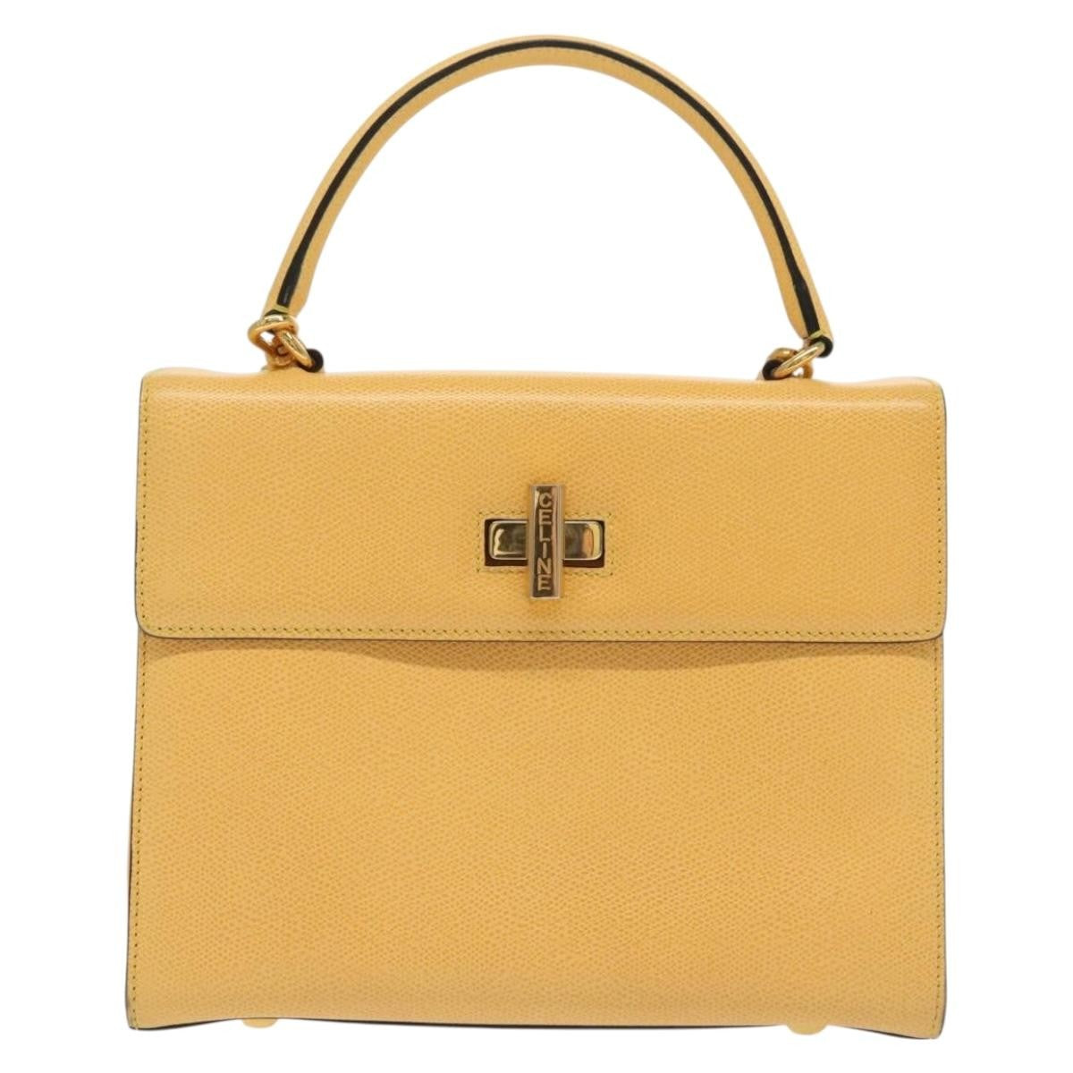 Celine Vintage Convertible Turnlock Top Handle Bag Leather Yellow Leather Bag