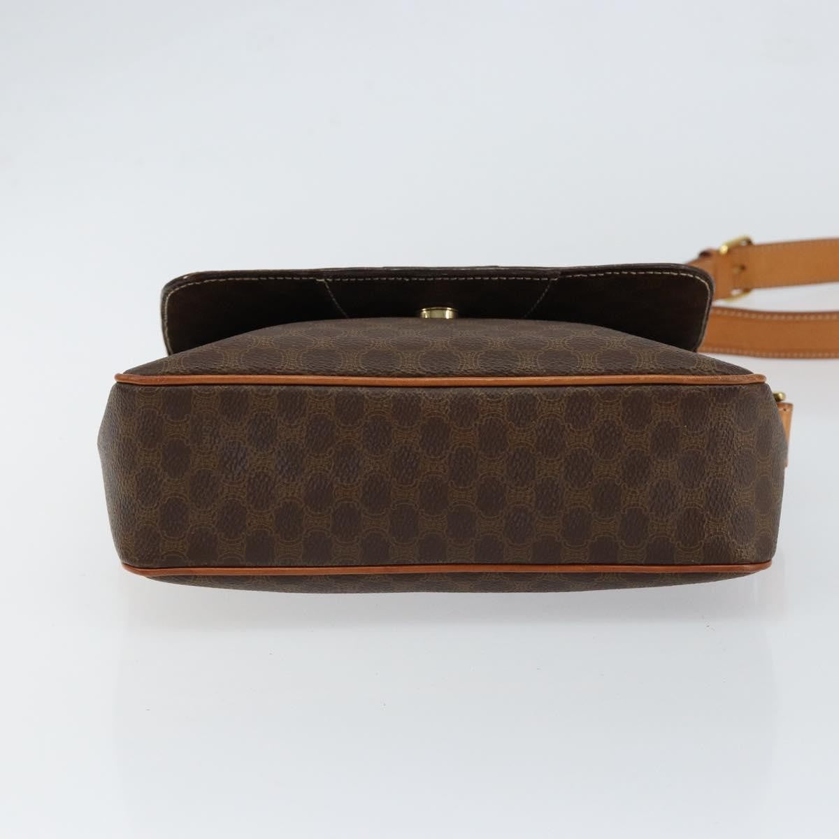 Celine Vintage Macadam Circle Logo Shoulder Bag Canvas And Leather Brown Canvas Shoulder Bag Bag