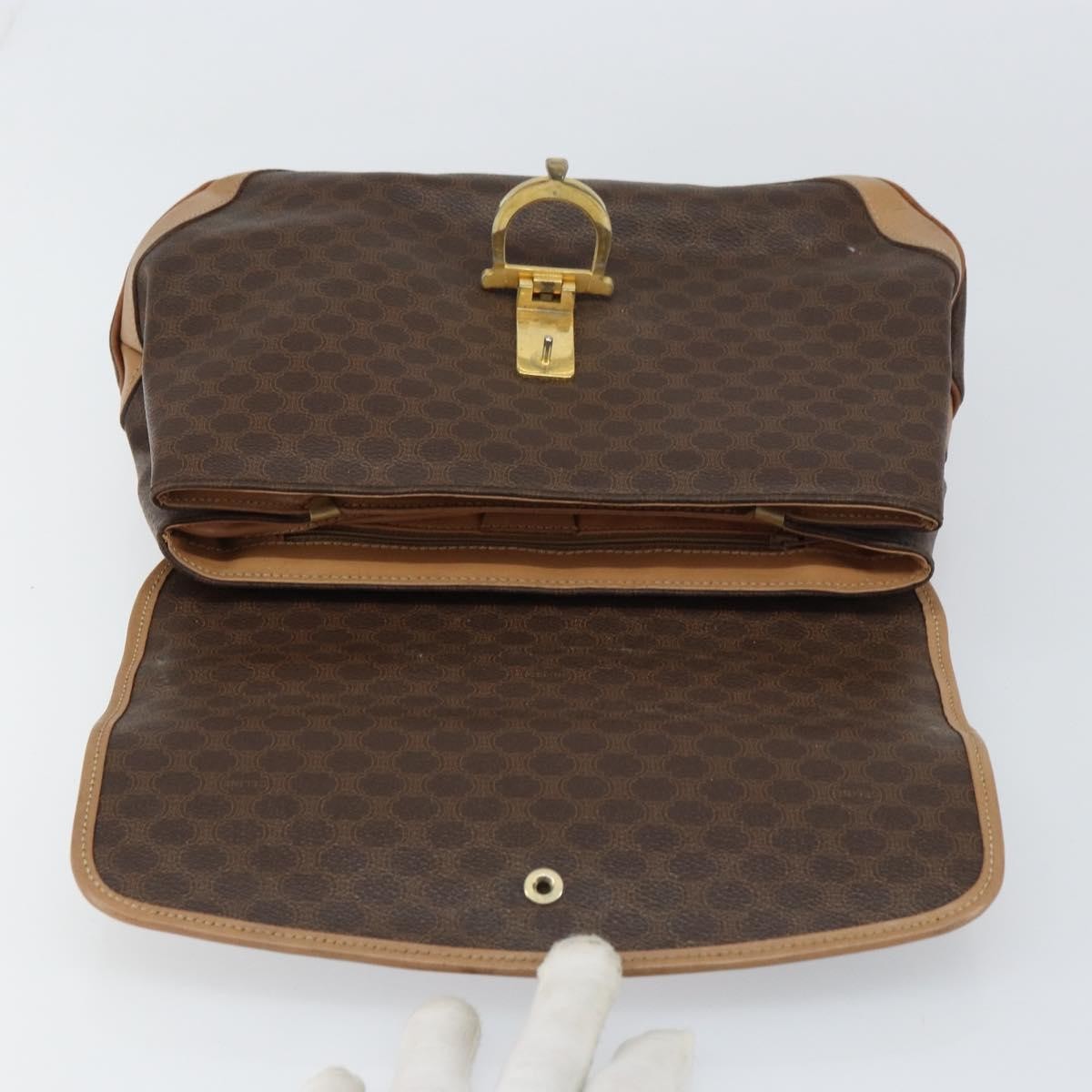 Celine Vintage Macadam Handbag Canvas Brown Pvc Handbag
