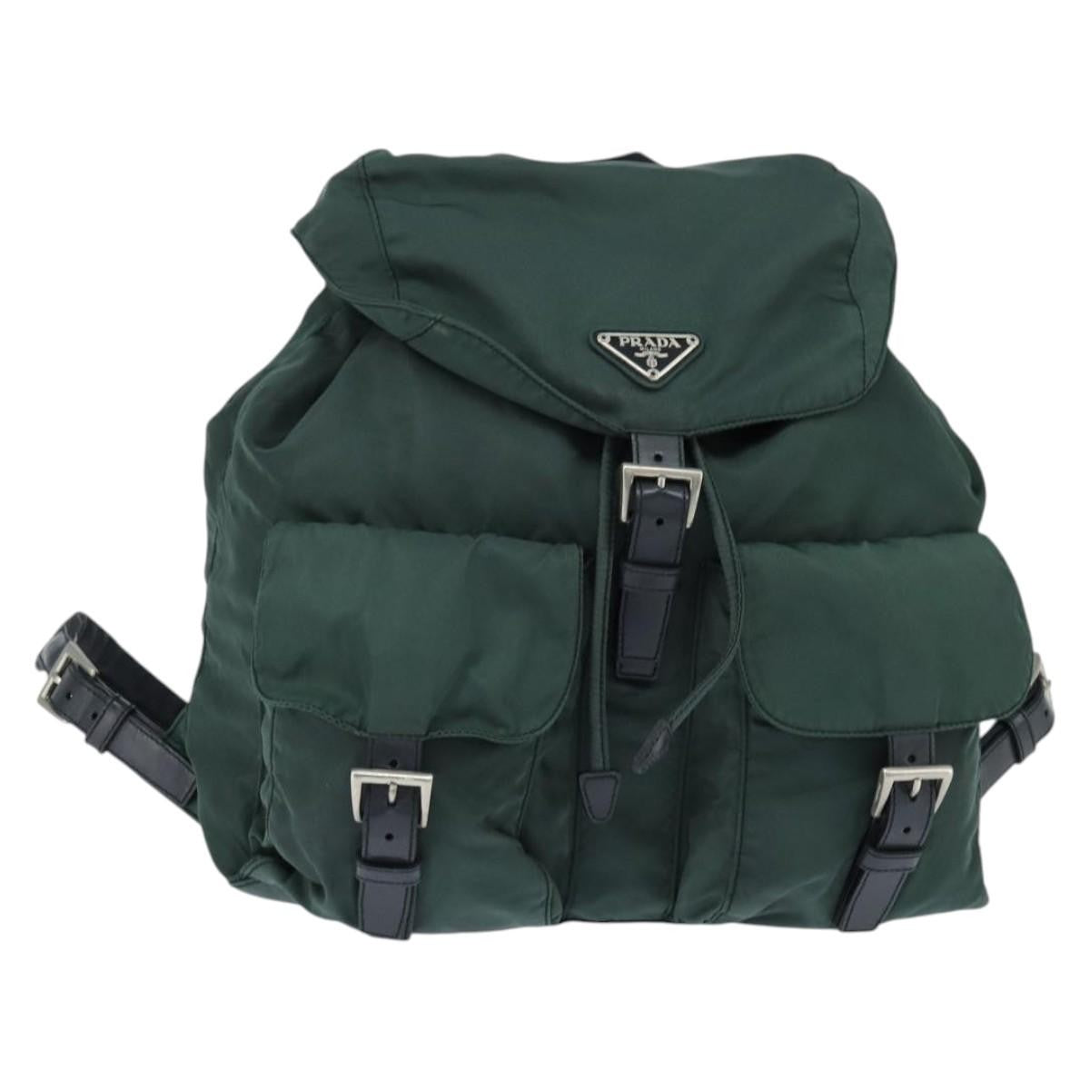 Prada Vela Double Front Pocket Backpack Tessuto With Saffiano Leather Khaki Nylon Backpack Bag