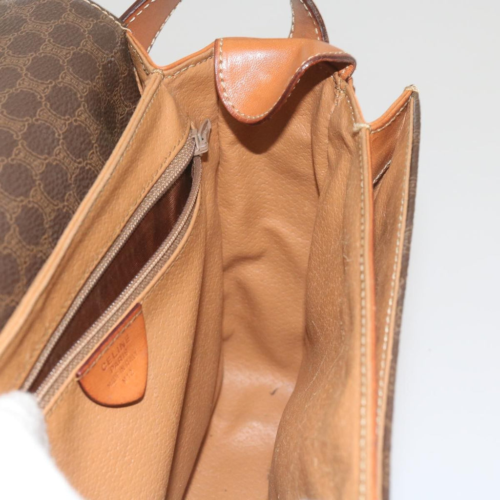 Celine Vintage Macadam Circle Logo Shoulder Bag Canvas And Leather Brown Canvas Shoulder Bag Bag
