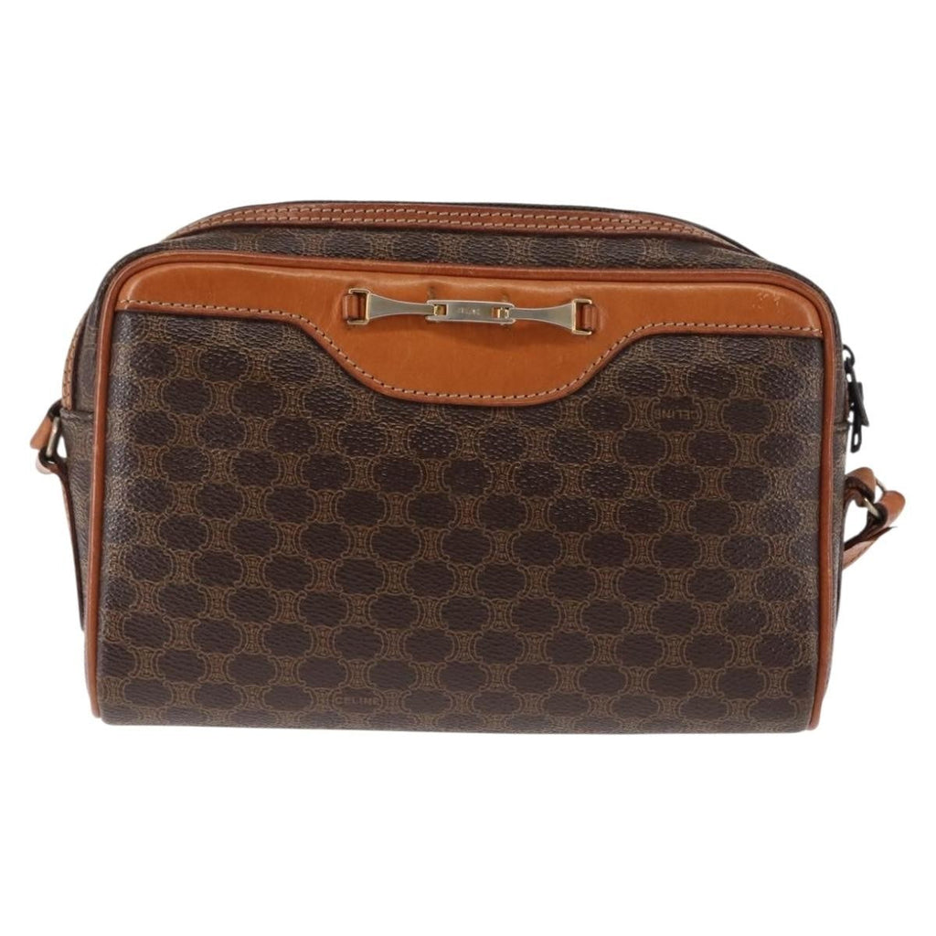 Celine Macadam Shoulder Bag Pvc Leather Brown Canvas Bag