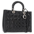 Christian Dior Lady Dior Bag Cannage Quilt Patent Black Patent_Leather Handbag (Pre-Owned)