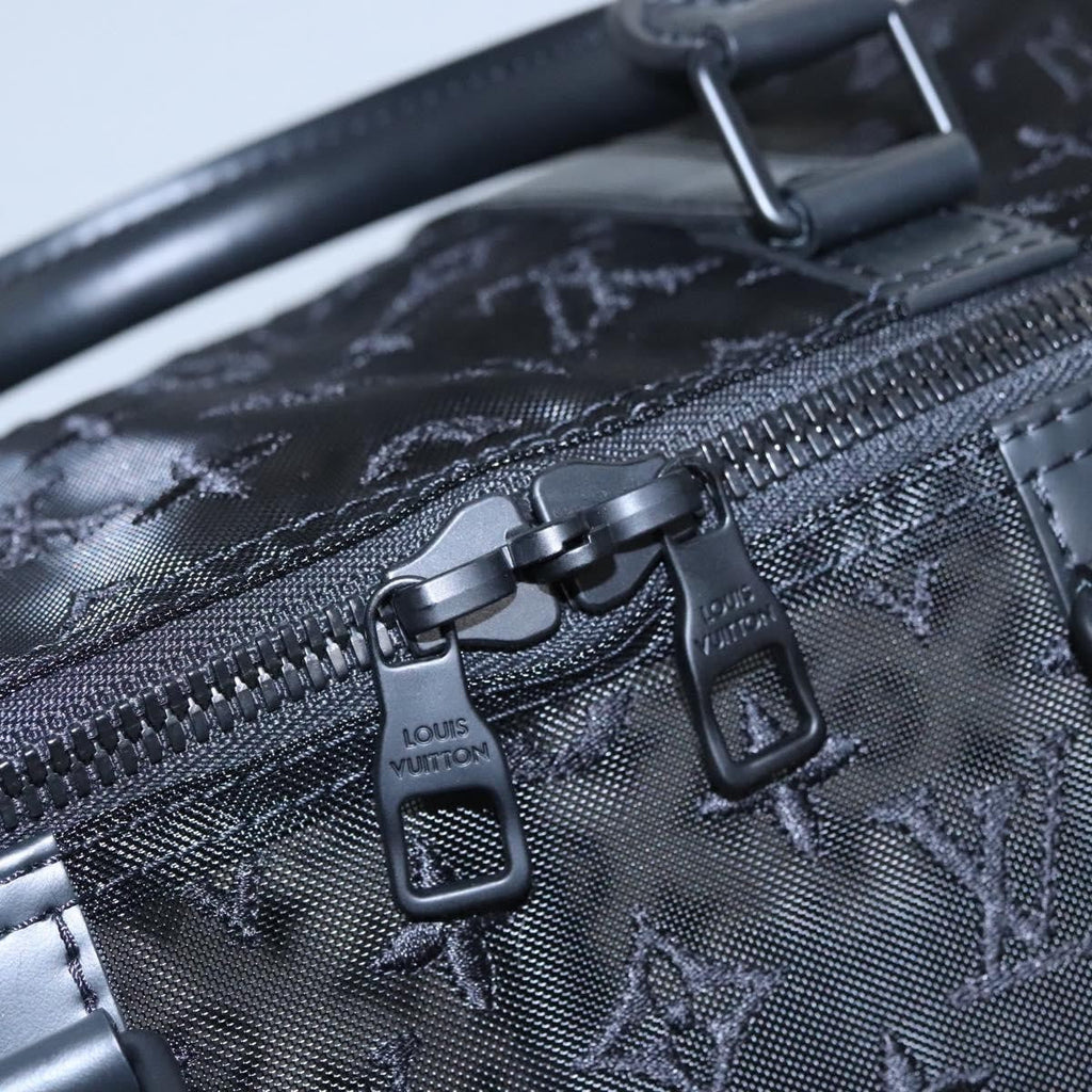 Louis Vuitton Keepall Bandouliere Bag Monogram See Through Mesh Black Nylon Travel Bag