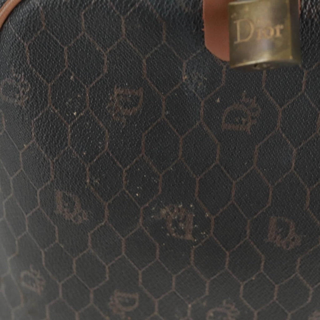 Christian Dior Vintage Honeycomb Boston Bag Canvas And Leather Black Canvas Travel Bag Bag (Pre-Owned)