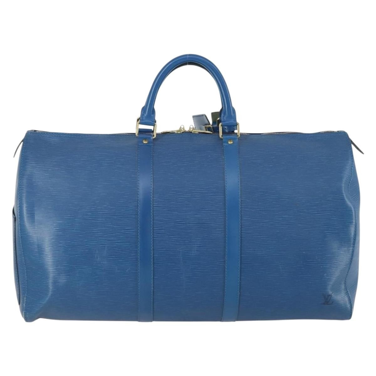 Louis Vuitton Keepall Bag Epi Leather Blue Leather Travel Bag