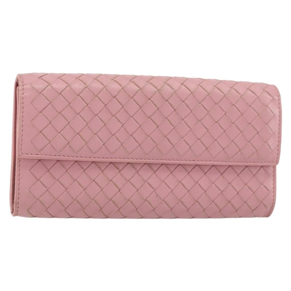 Bottega Veneta Intrecciato Long Zip  Wallet Leather Pink Leather Wallets Accessory