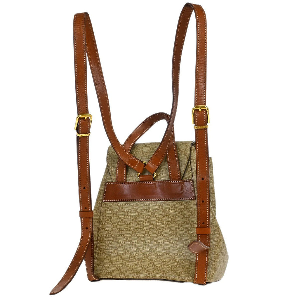 Celine Vintage Macadam Backpack Canvas And Leather Beige Canvas Backpack Bag