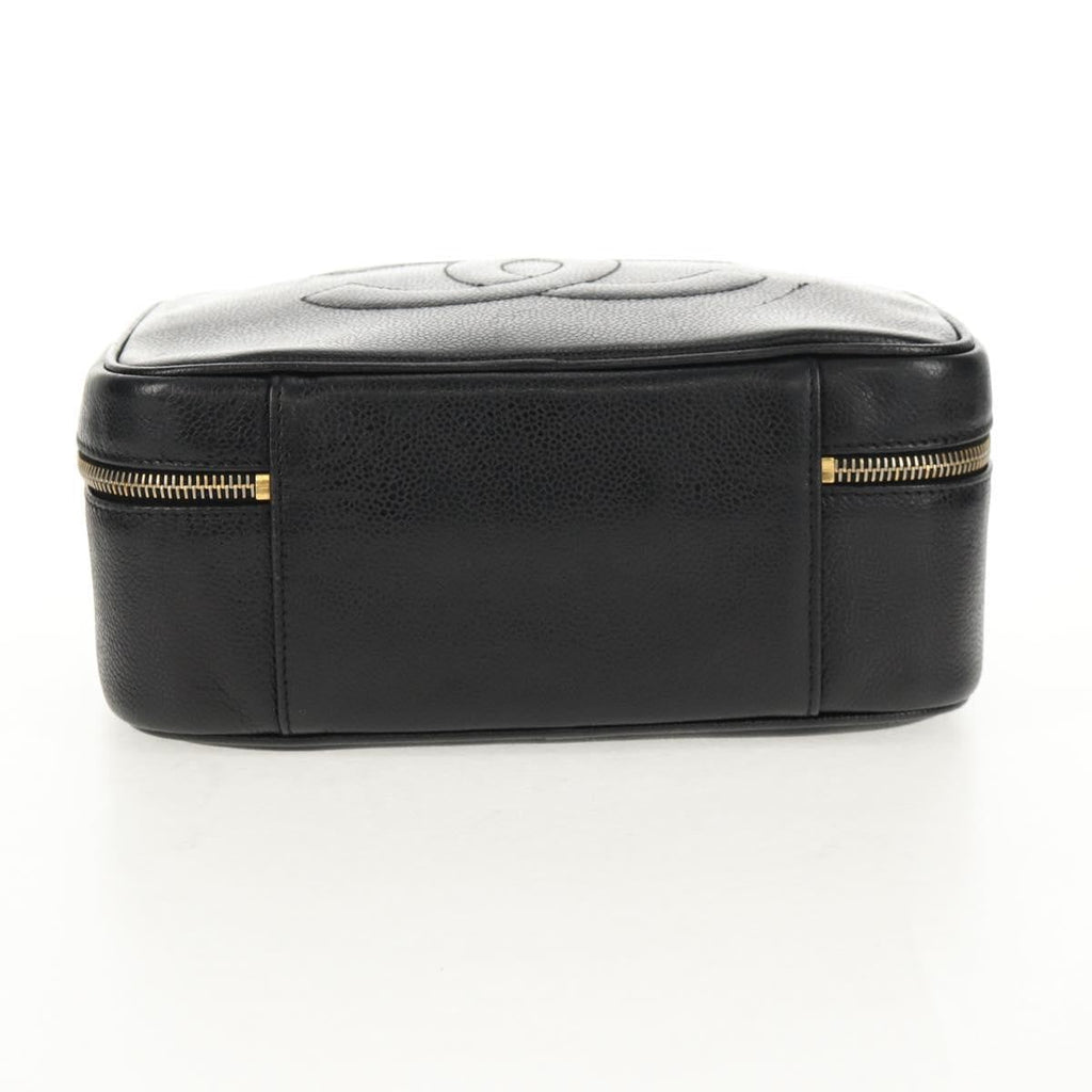 Chanel Vintage Timeless Zip Around Vanity Case Caviar Black Leather Clutche & Pouche Bag