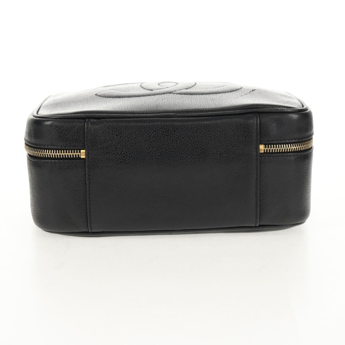 Chanel Vintage Timeless Zip Around Vanity Case Caviar Black Leather Clutche & Pouche Bag