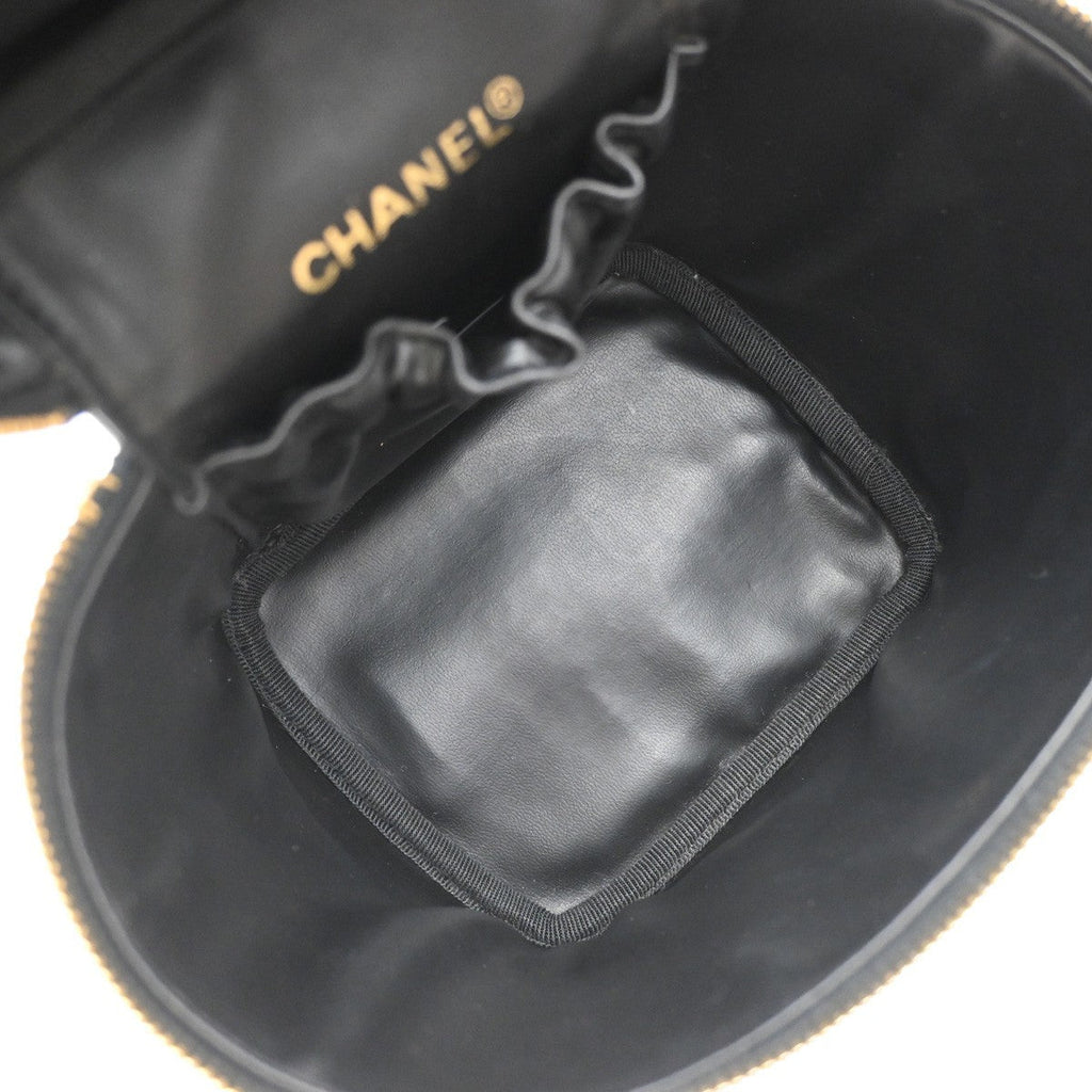 Chanel Vintage Cosmetic Case Quilted Lambskin Black Leather Handbag