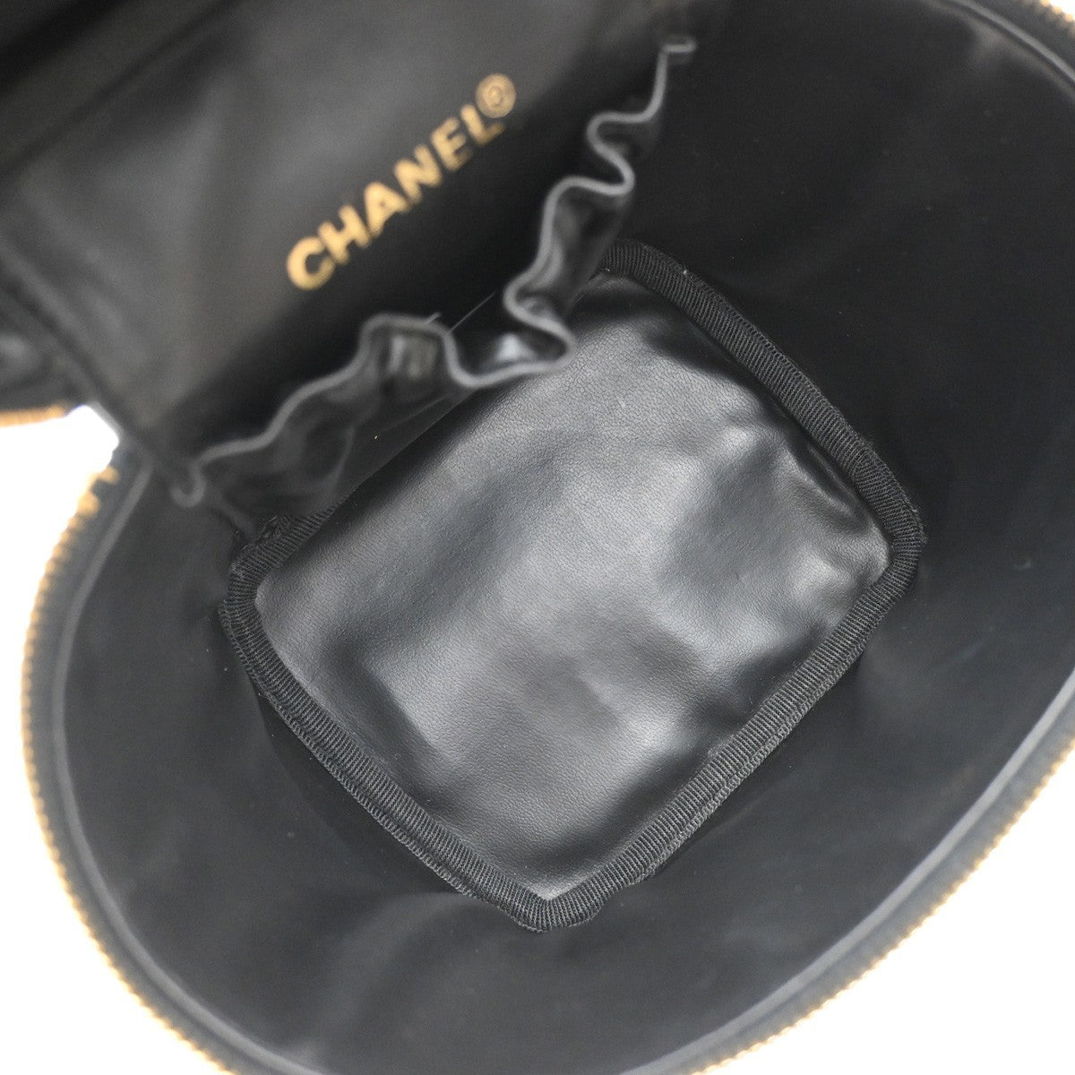 Chanel Vintage Cosmetic Case Quilted Lambskin Black Leather Handbag