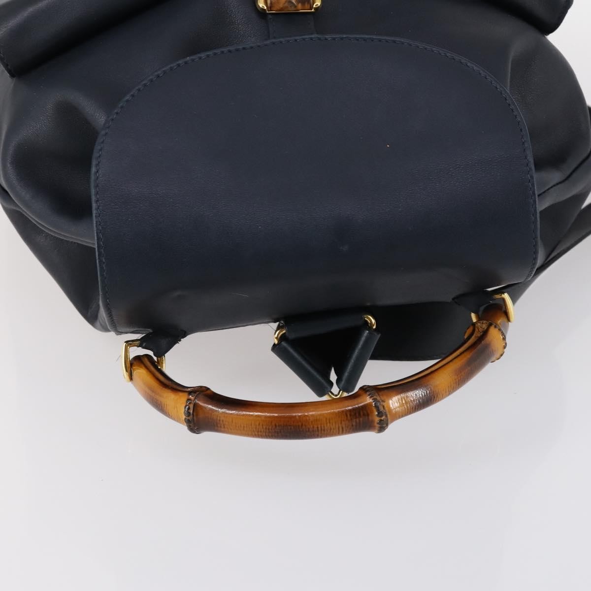 Gucci Vintage Bamboo Backpack Leather Navy Leather Backpack Bag (Pre-Owned)