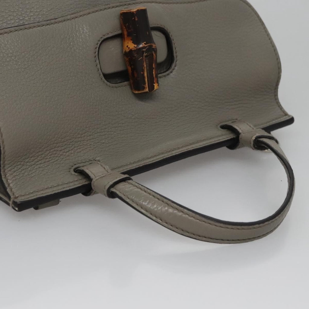 Gucci Bamboo Daily Top Handle Bag Leather Gray Leather Handbag (Pre-Owned)