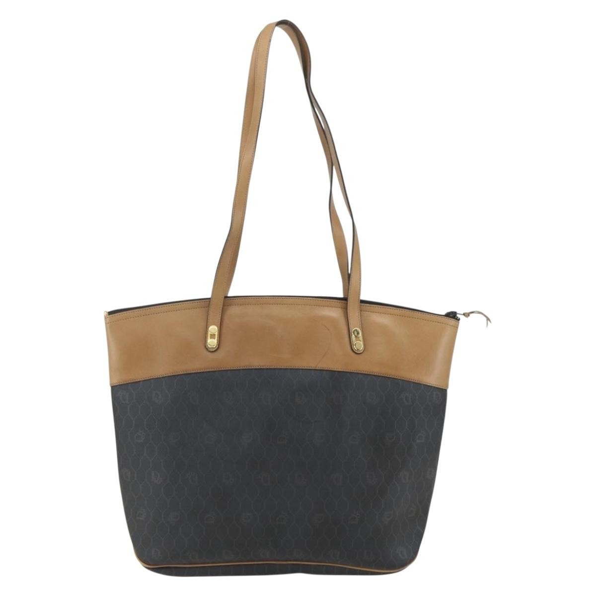Christian Dior Vintage Honeycomb Tote Bag Canvas Black Canvas Tote Bag Bag (Pre-Owned)