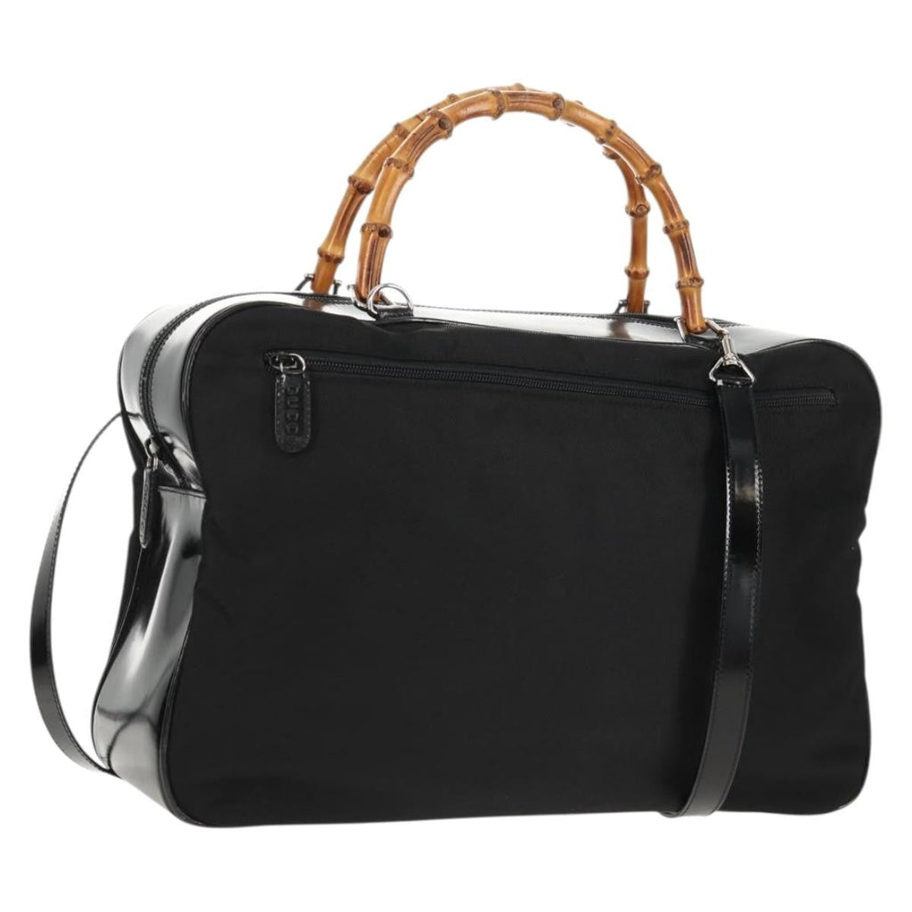Gucci Vintage Bamboo Handle Bag Nylon Black Nylon Handbag (Pre-Owned)