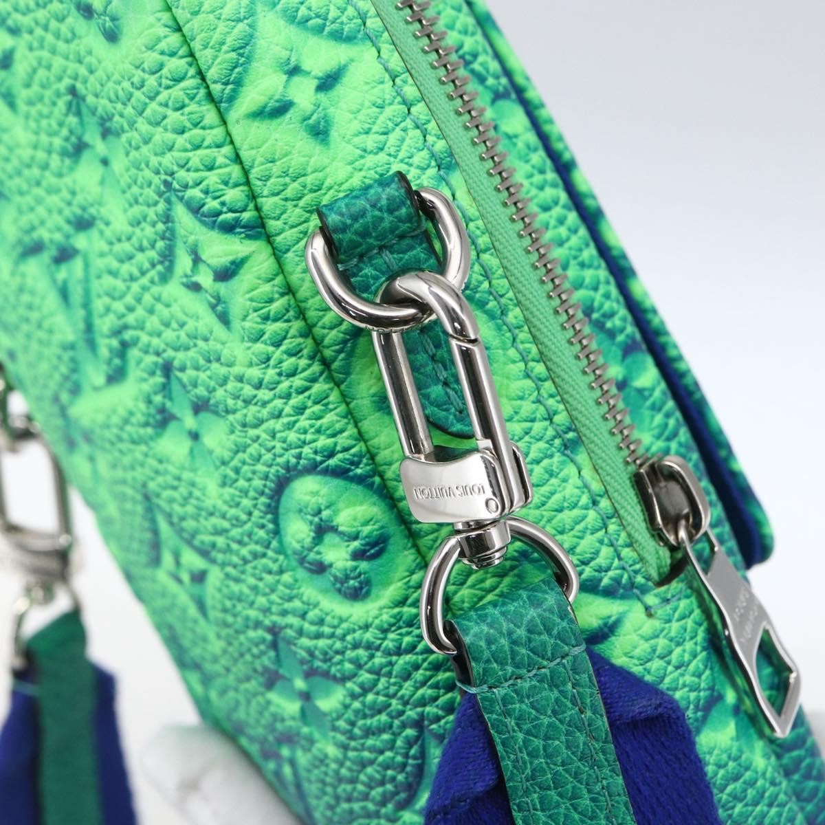 Louis Vuitton Double Phone Pouch Nm Monogram Shadow Leather Green Leather Clutche & Pouche Bag