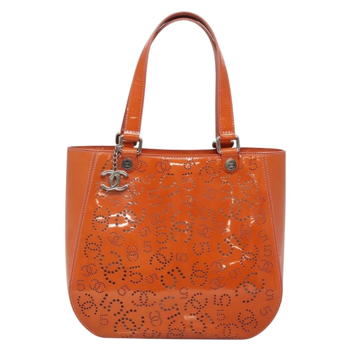 Chanel Cc No.5 Shopping Tote Perforated Patent Orange Patent_Leather Tote Bag Bag