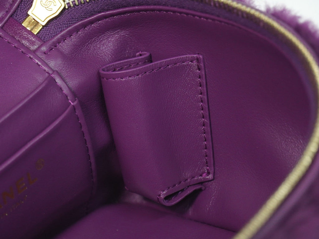 Chanel Coconing Top Handle Vanity Case With Chain Quilted Shearling Purple Faux_Fur Clutche & Pouche Bag