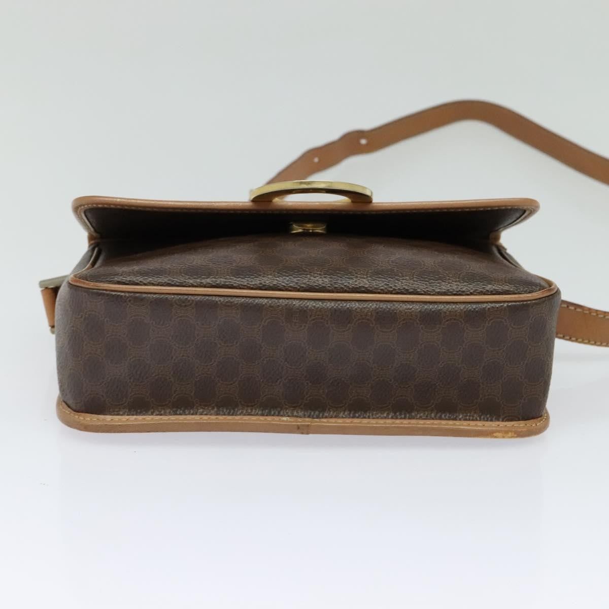 Celine Vintage Macadam Circle Logo Shoulder Bag Canvas And Leather Brown Canvas Shoulder Bag Bag