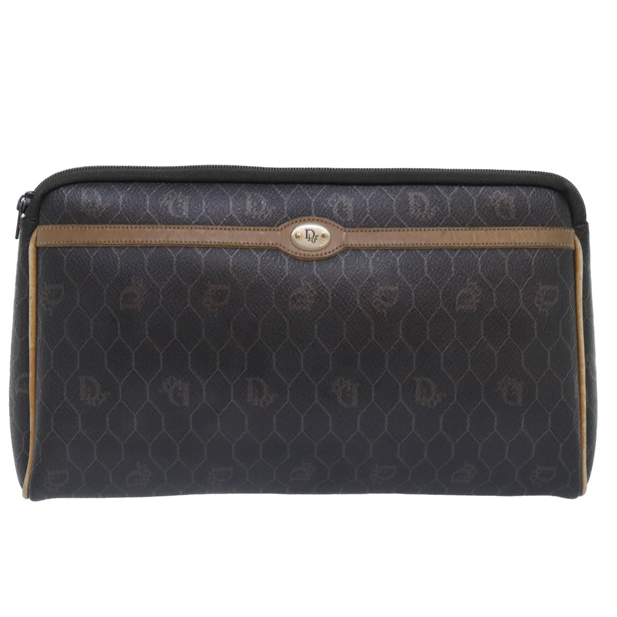 Christian Dior Vintage Honeycomb Zip Pouch Canvas And Leather Black Canvas Clutche & Pouche Bag (Pre-Owned)