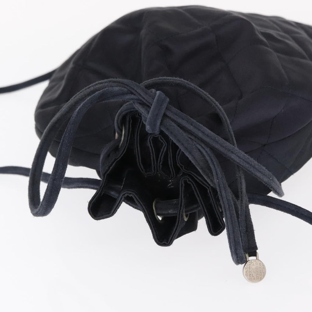 Chanel Vintage Drawstring Backpack Quilted Satin With Suede Navy Satin Backpack Bag