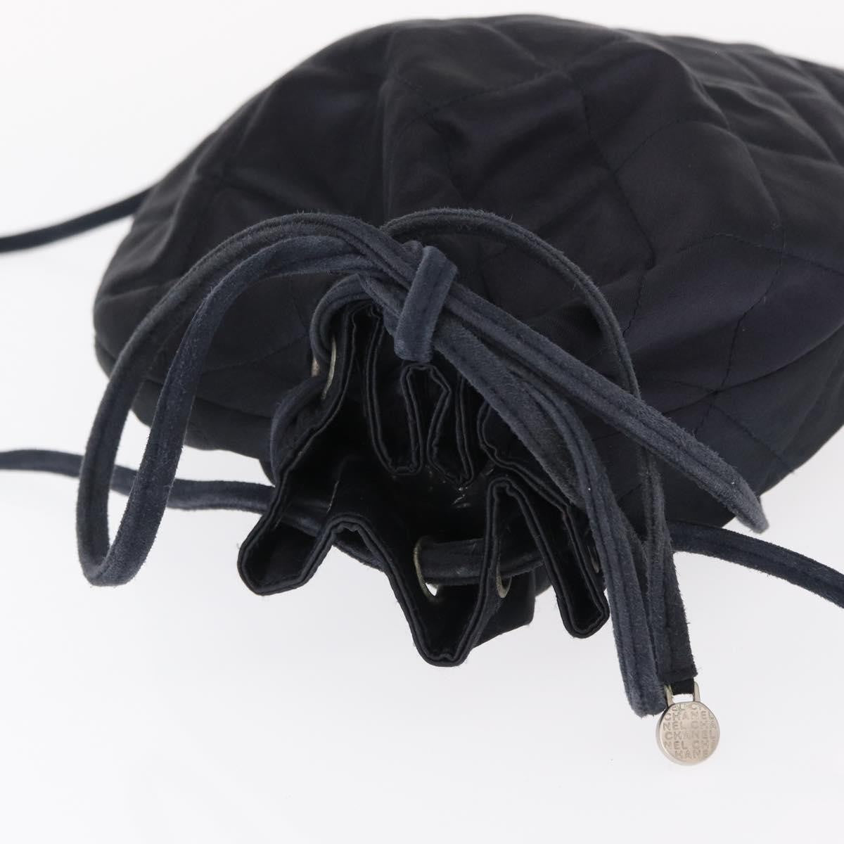 Chanel Vintage Drawstring Backpack Quilted Satin With Suede Navy Satin Backpack Bag