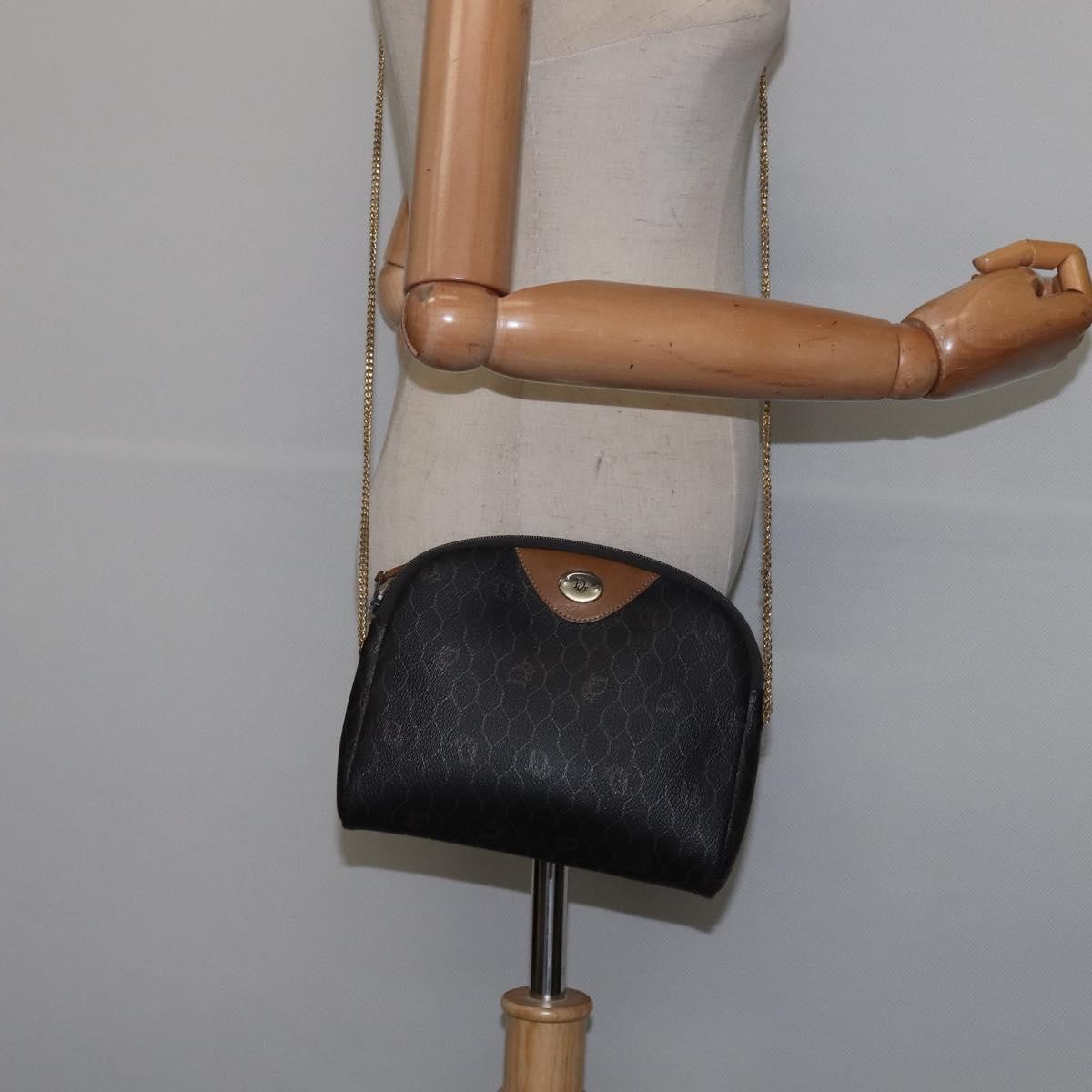 Christian Dior Vintage Honeycomb Chain Canvas Black Canvas Shoulder Bag Bag (Pre-Owned)