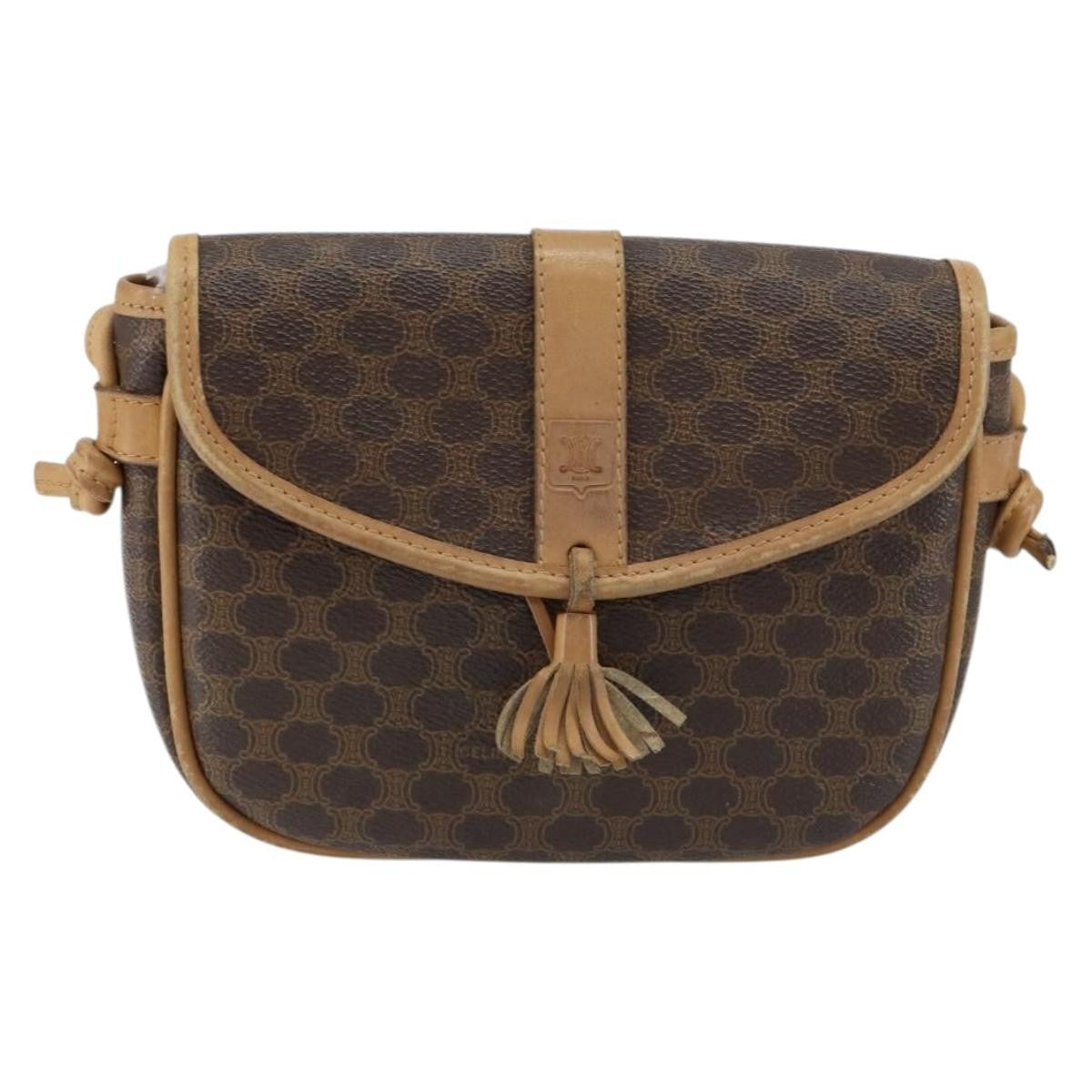 Celine Vintage Macadam Shoulder Bag Canvas And Leather Brown Canvas Shoulder Bag Bag