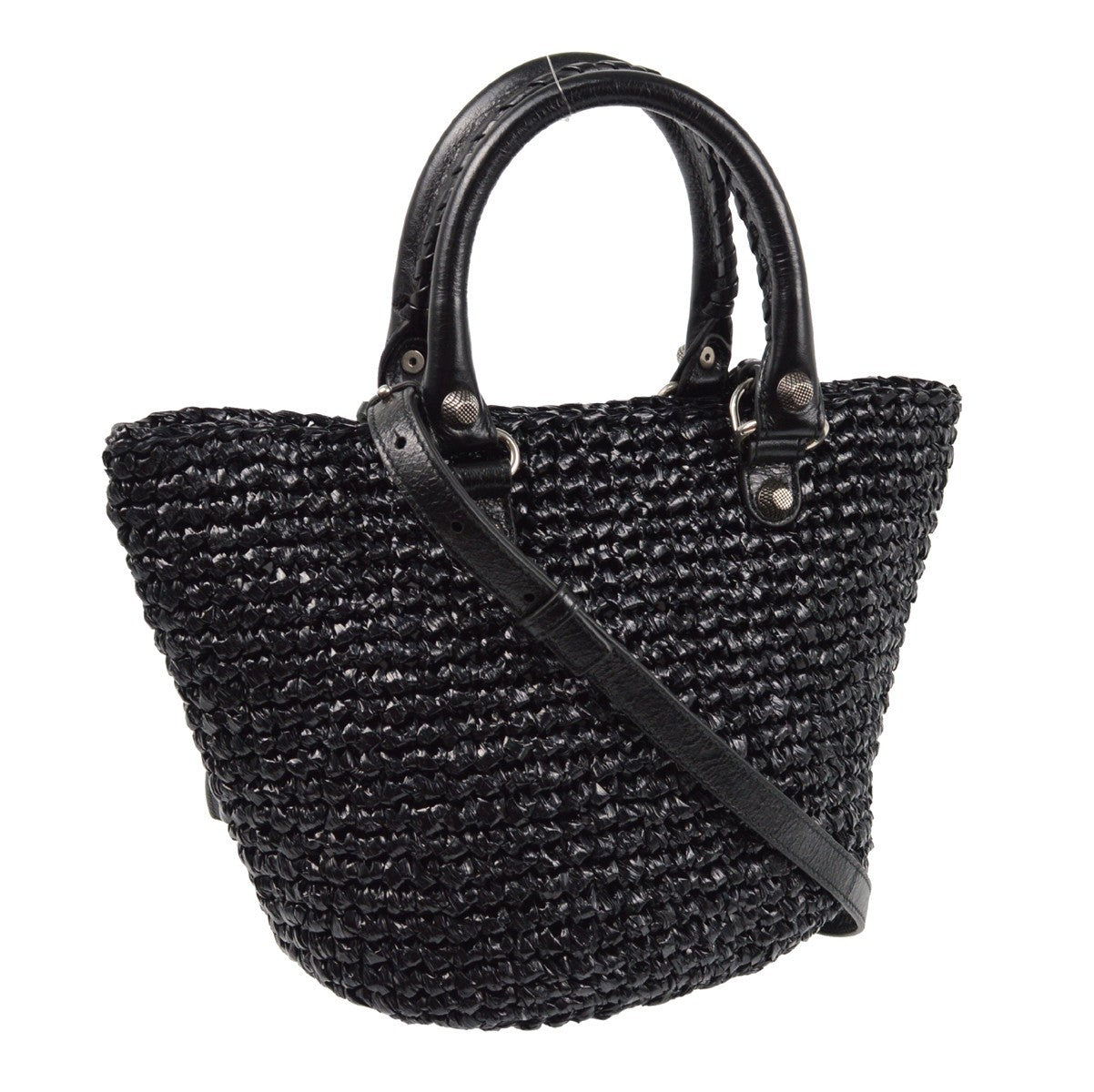 Balenciaga Le Cagole Panier Raffia With Leather Black Leather Tote Bag