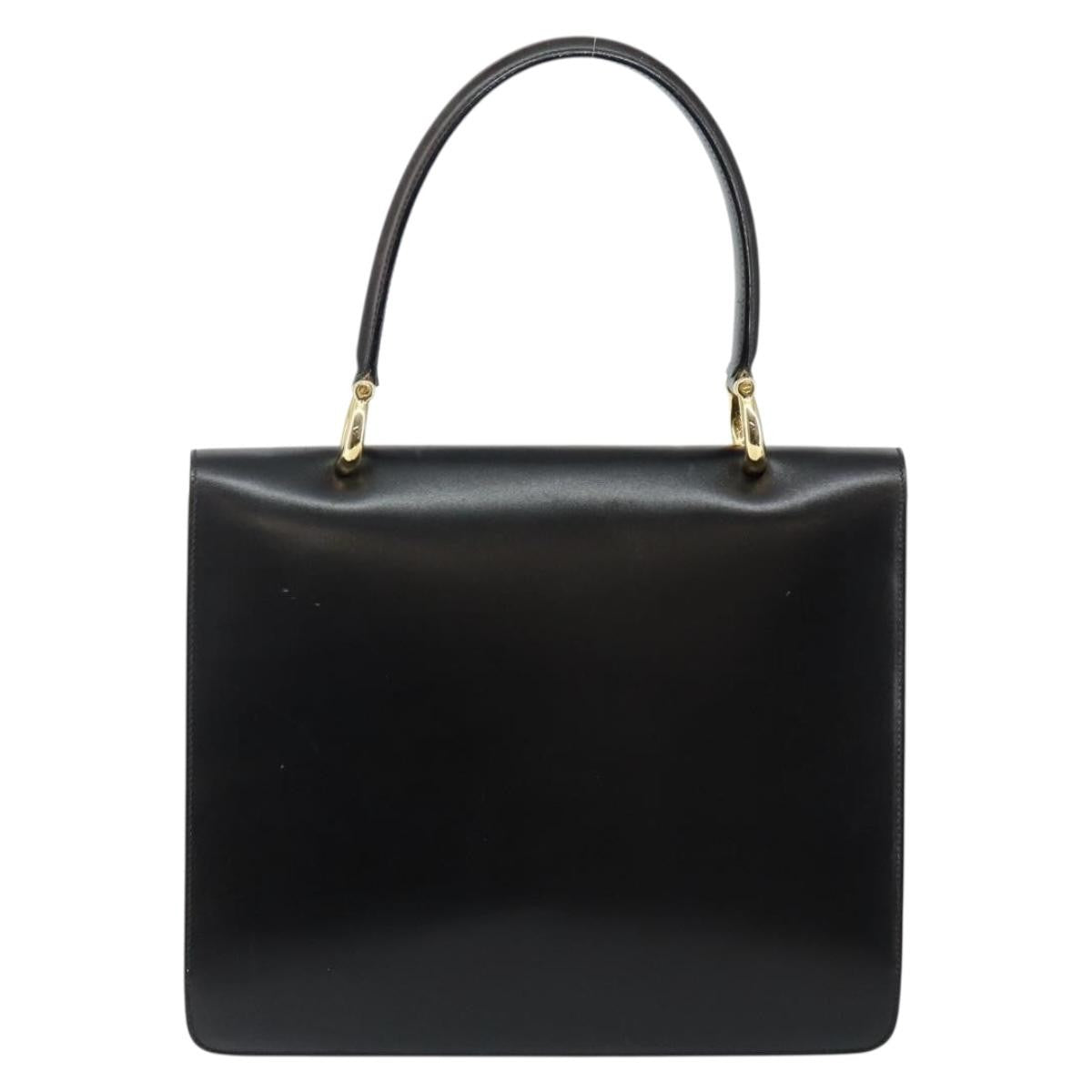 Celine Vintage Top Handle Bag Glazed Leather Black Leather Bag