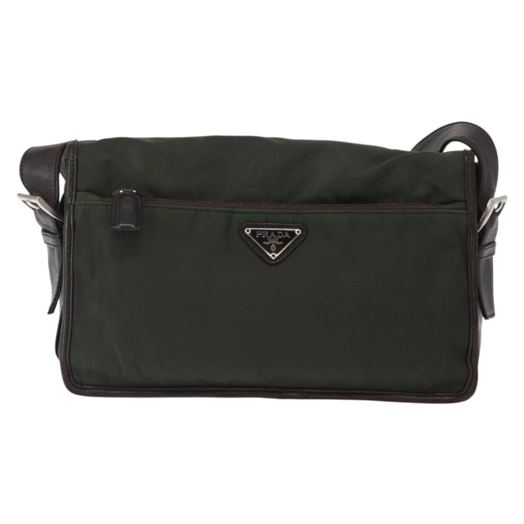 Prada Double Buckle Flap Messenger Bag Tessuto Khaki Nylon Shoulder Bag Bag