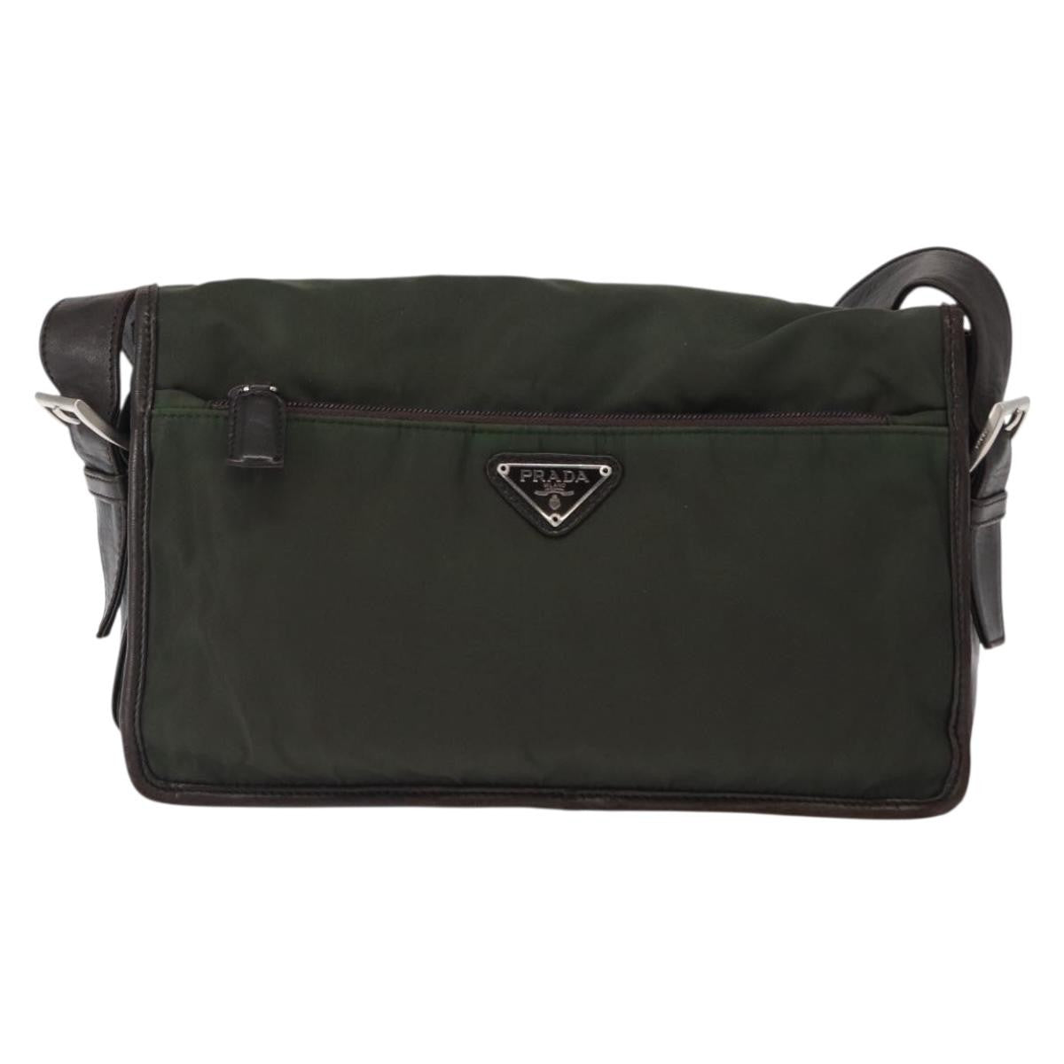 Prada Double Buckle Flap Messenger Bag Tessuto Khaki Nylon Shoulder Bag Bag