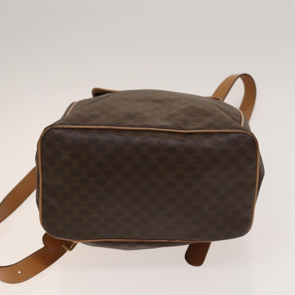 Celine Vintage Drawstring Flap Backpack Macadam Coated Canvas Brown Canvas Backpack Bag