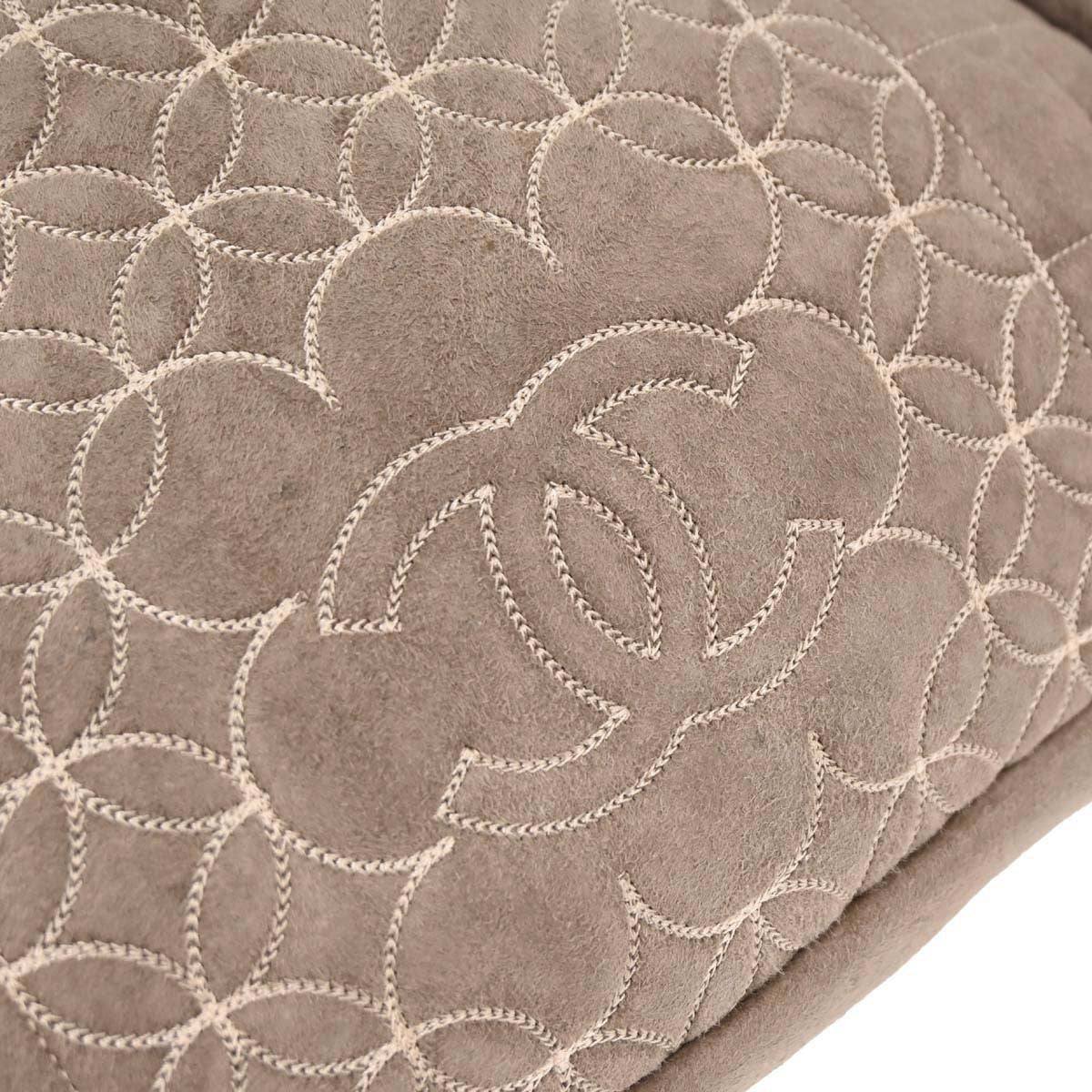 Chanel Vintage Embroidered Cc Chain Tote Quilted Suede And Shearling Brown Suede Tote Bag Bag
