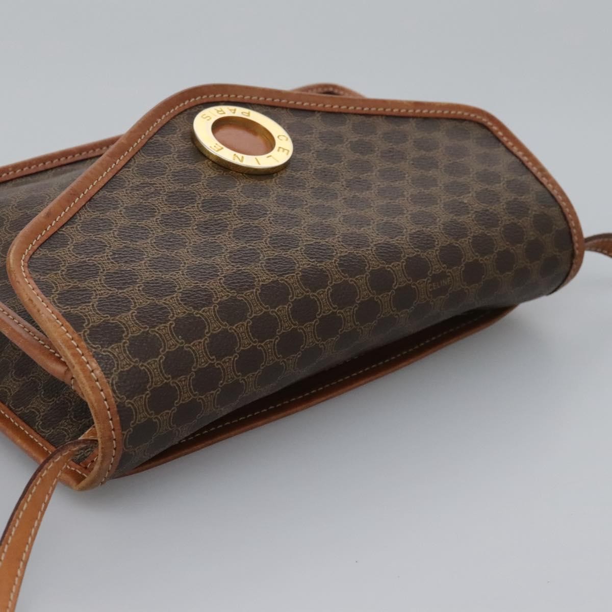 Celine Vintage Macadam Circle Logo Shoulder Bag Canvas And Leather Brown Canvas Shoulder Bag Bag